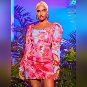 Floral Print Sweetheart Neck Dress